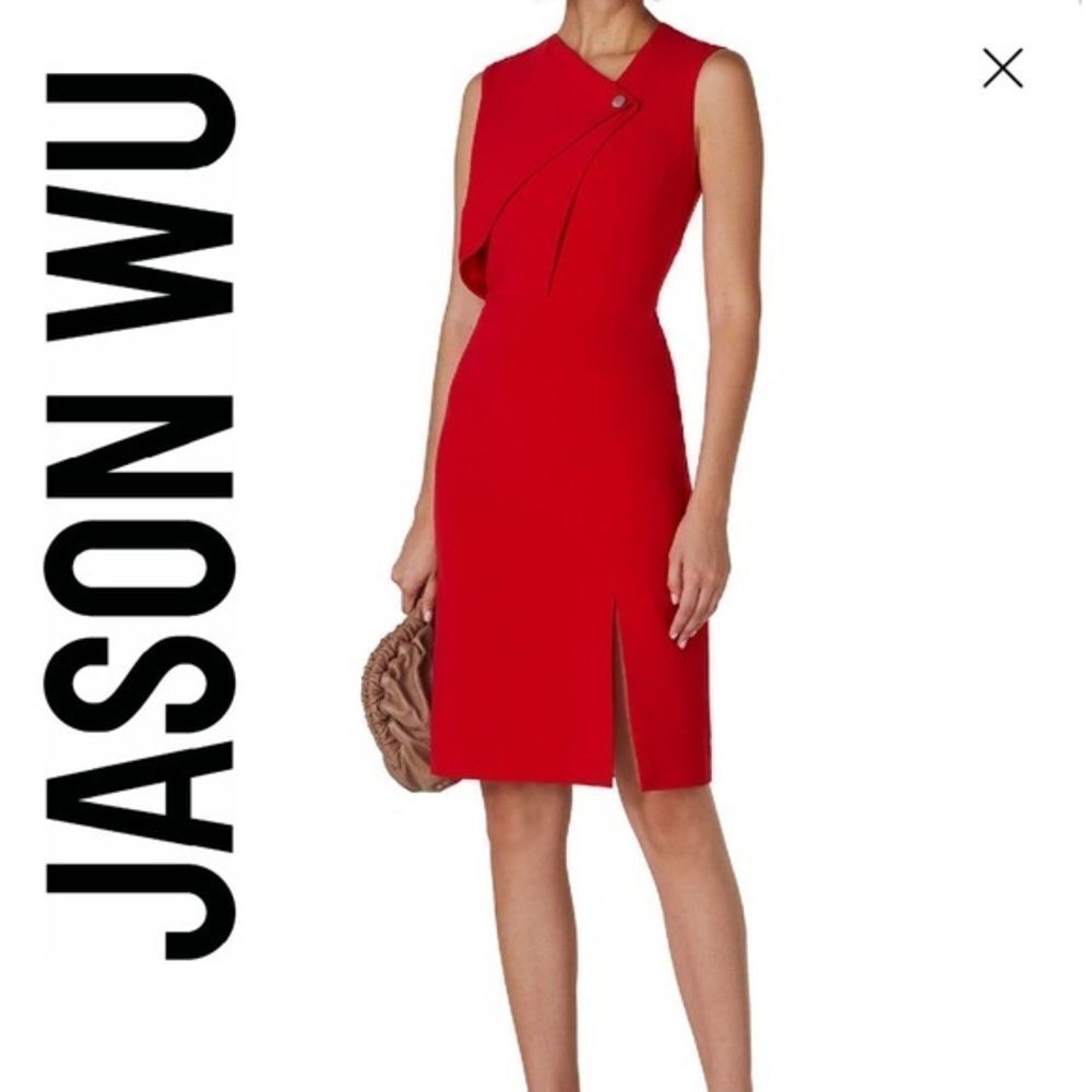 Jason Wu Designer Red Front Snap Sheath Dress Siz… - image 1